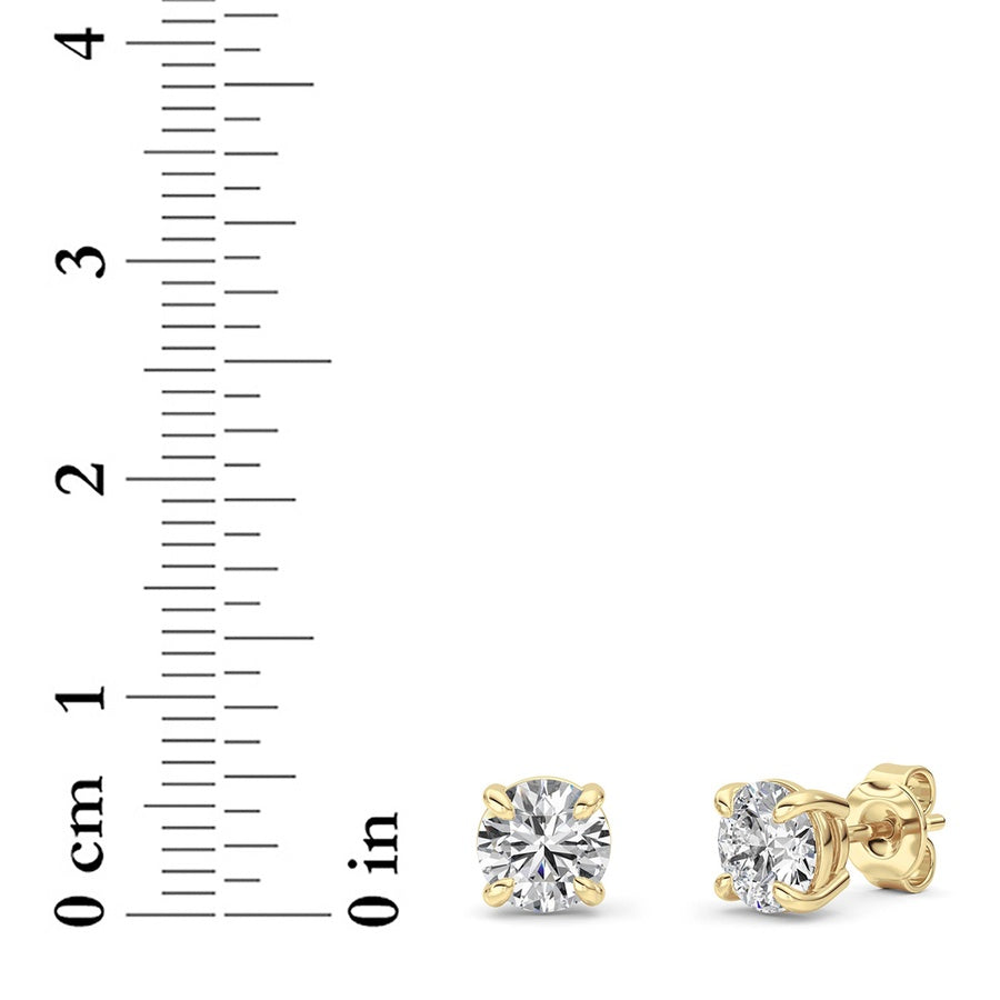 2Cttw Round Shaped Lab Grown Diamond (F/VS) Classic Basket Set Stud Earrings in 14K Gold