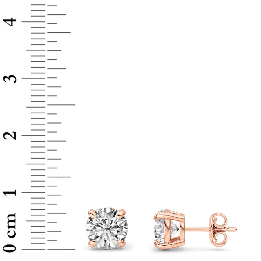 3Cttw Round Shaped Lab Grown Diamond (F/VS) Classic Basket Set Stud Earrings in 14K Gold