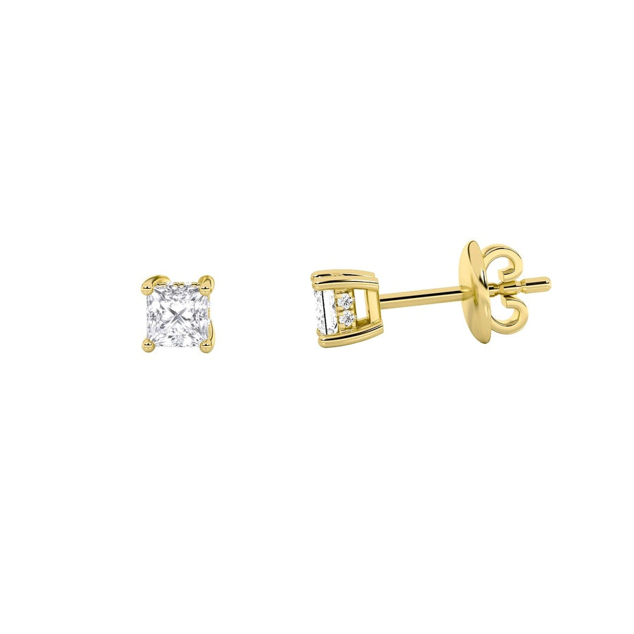 Princess Shape Hidden Halo Stud Earrings lab grown diamond