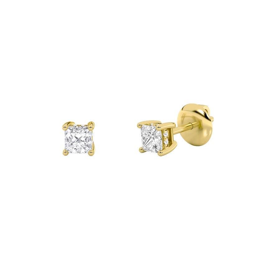 Princess Shape Hidden Halo Stud Earrings lab grown diamond