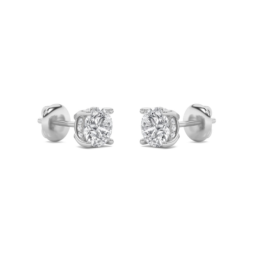 1Cttw Round Shaped Lab Grown Diamond (F/VS) HiddenHalo Stud Earrings in 14K Gold