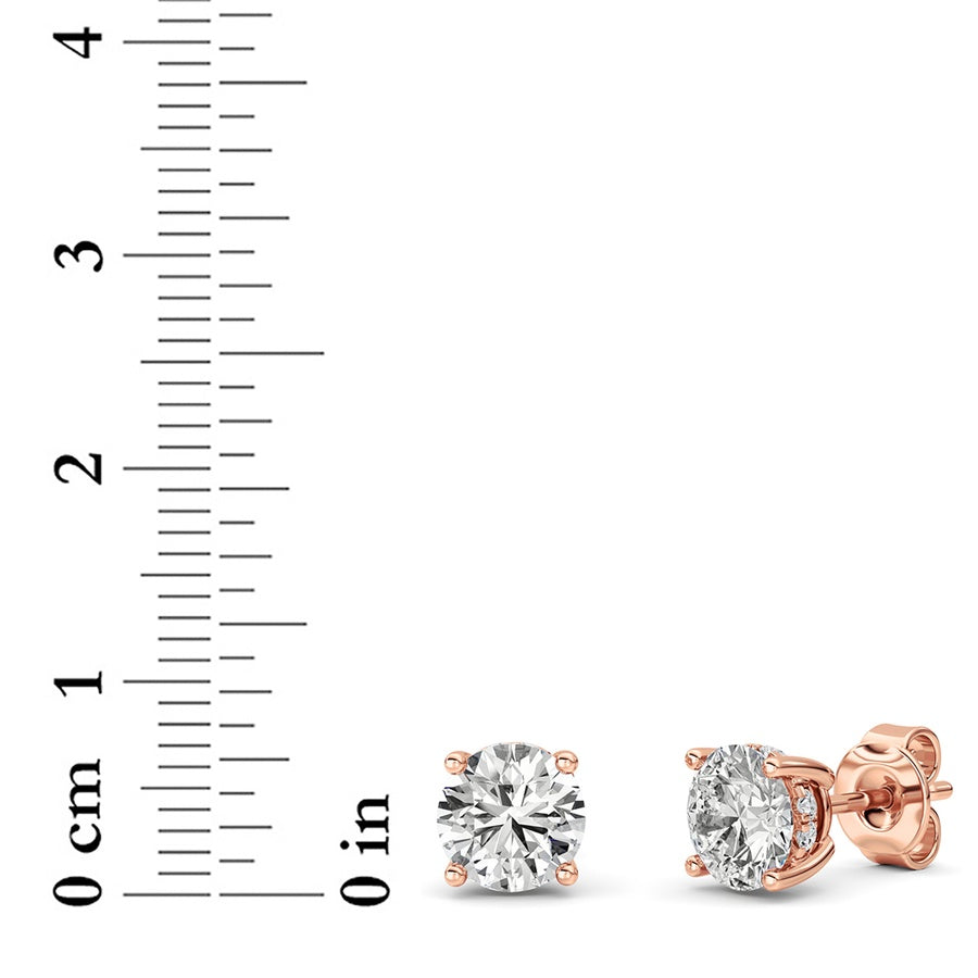 3Cttw Round Shaped Lab Grown Diamond (F/VS) HiddenHalo Stud Earrings in 14K Gold