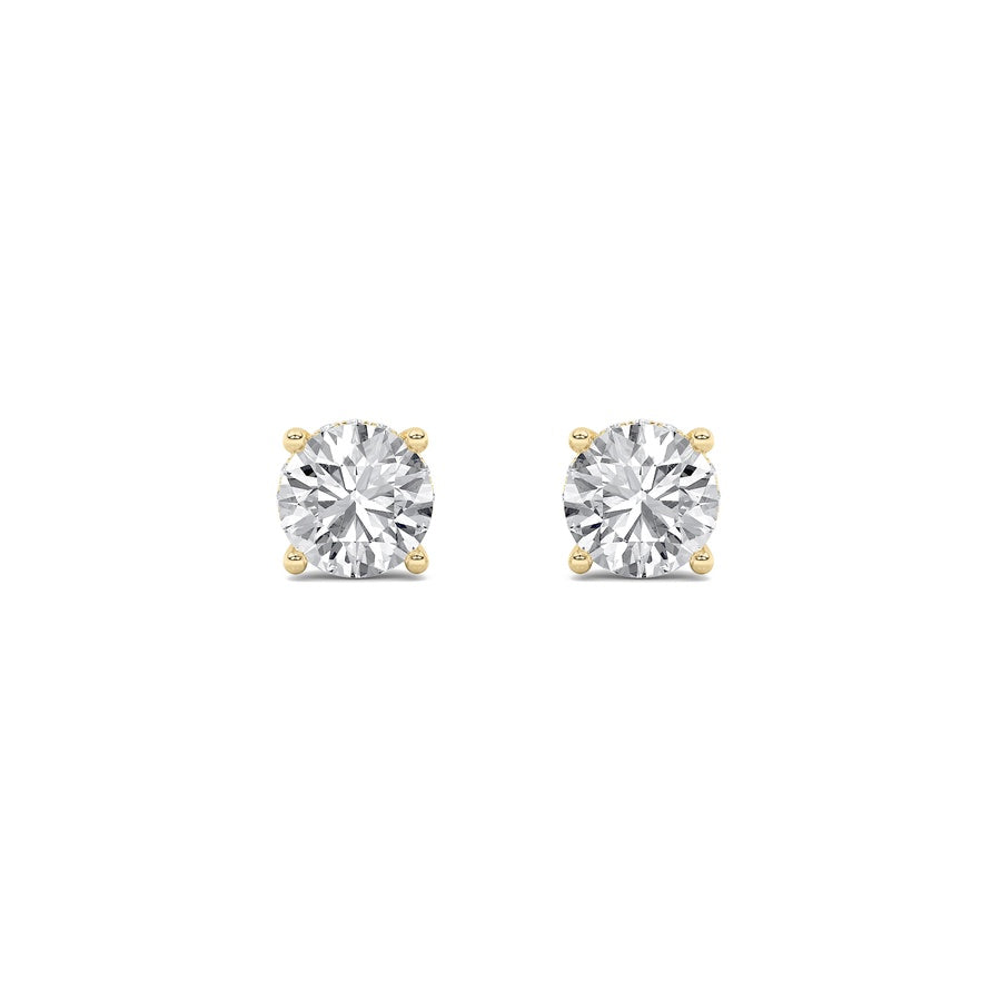 5Cttw Round Shaped Lab Grown Diamond (F/VS) HiddenHalo Stud Earrings in 14K Gold