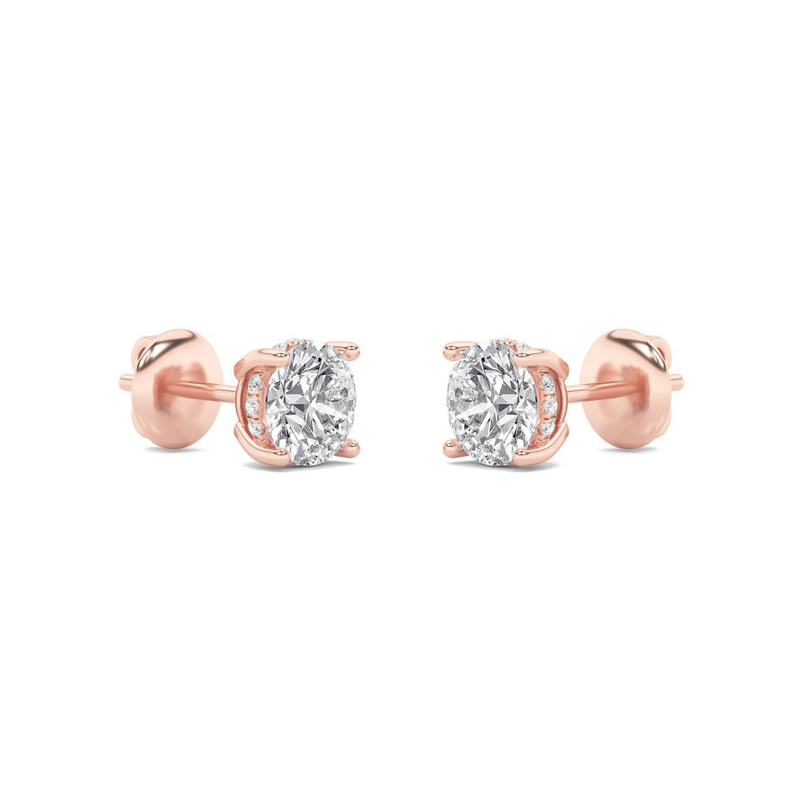 5Cttw Round Shaped Lab Grown Diamond (F/VS) HiddenHalo Stud Earrings in 14K Gold