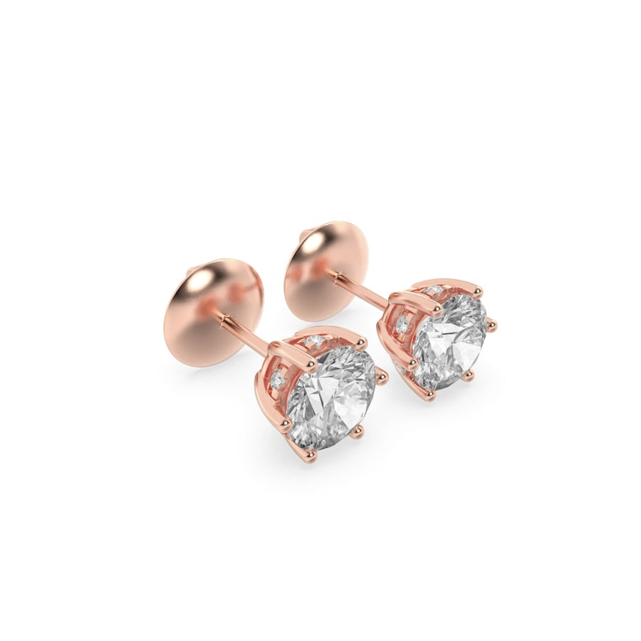 Round Shape Hidden Halo Stud Earrings lab grown diamond