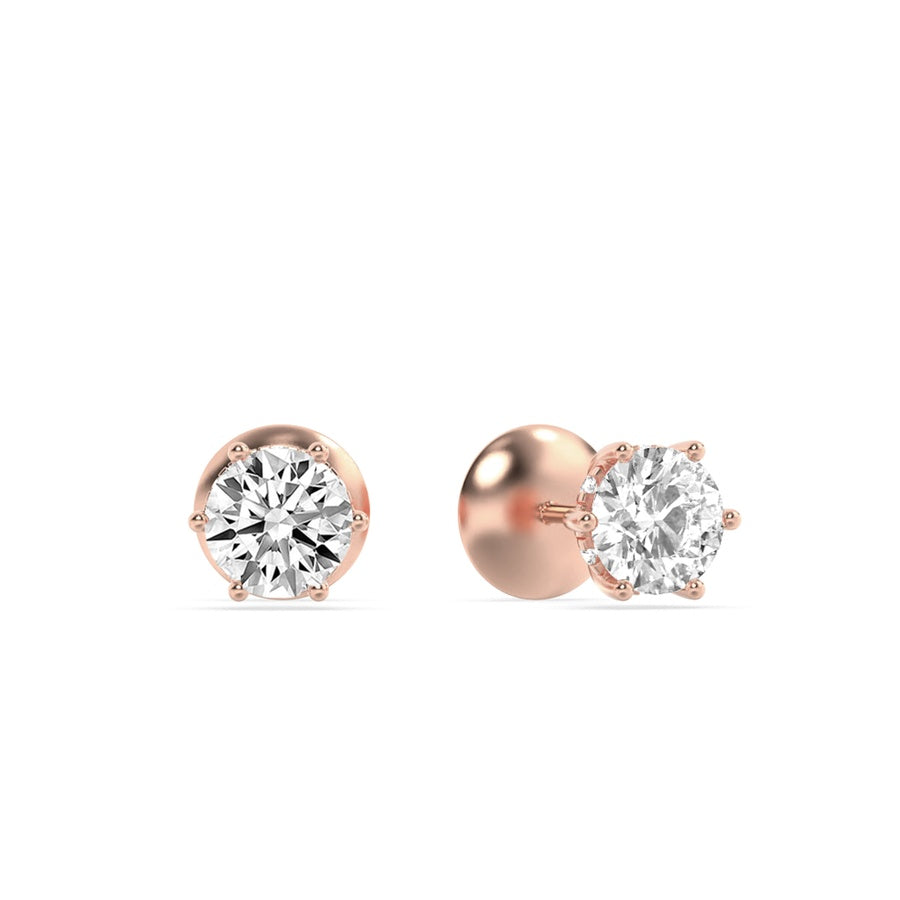 Round Shape Hidden Halo Stud Earrings lab grown diamond