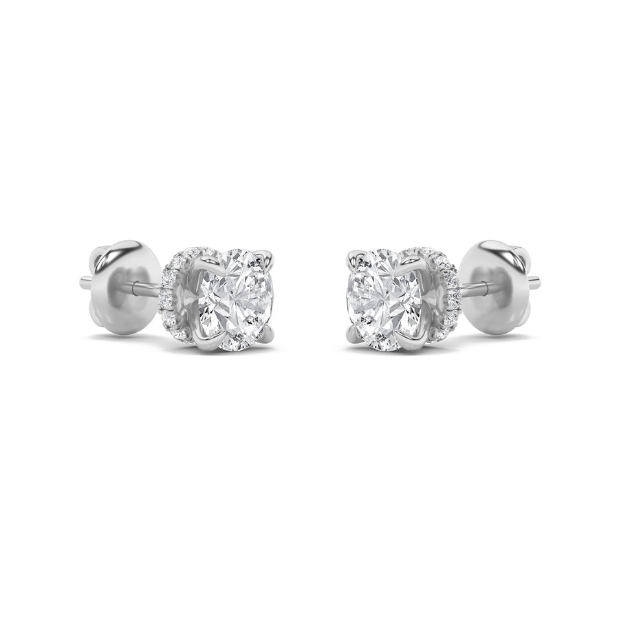 Round Shape Hidden Halo Stud Earrings lab grown diamond