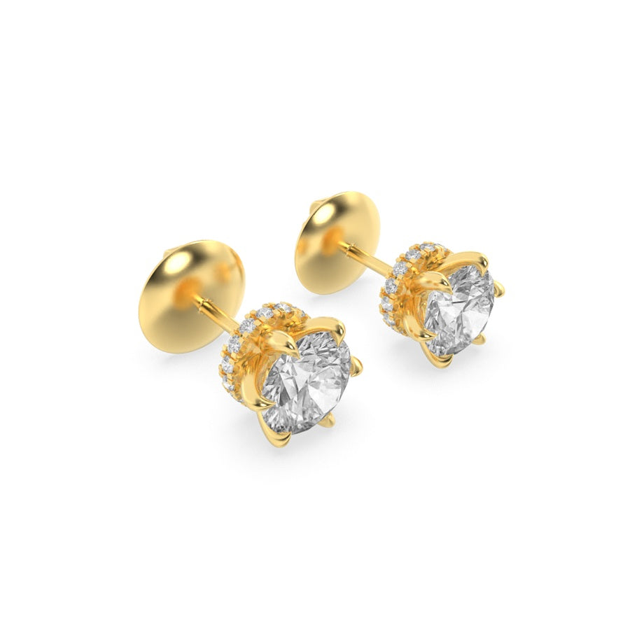 Round Shape Hidden Halo Stud Earrings lab grown diamond
