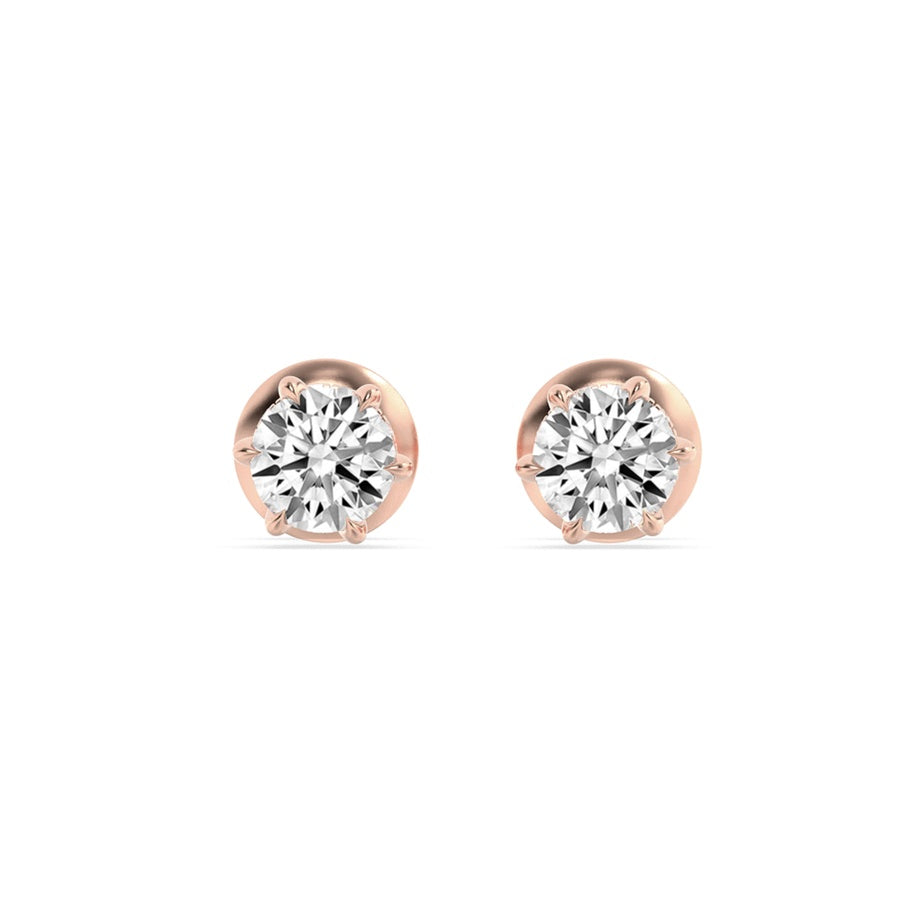 Round Shape Hidden Halo Stud Earrings lab grown diamond