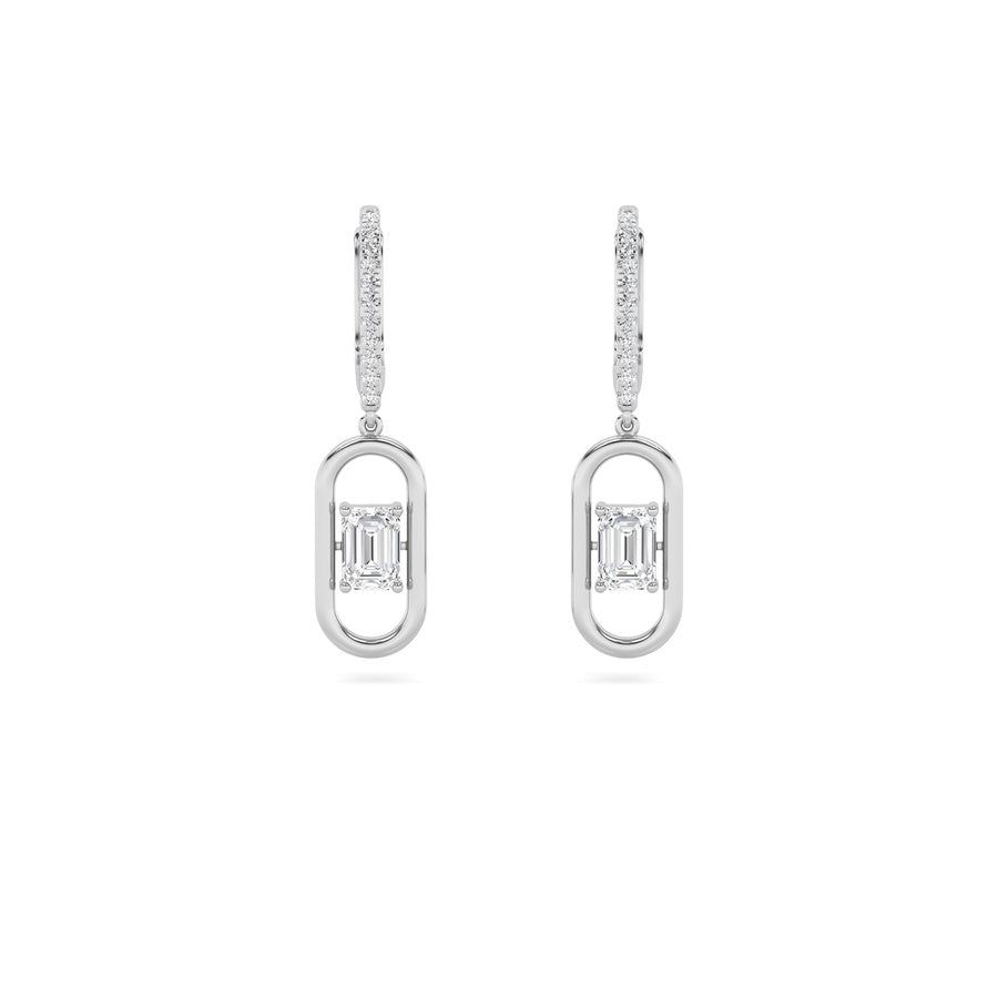 Emerald Shape Paperclip Dangle Earrings lab grown diamond