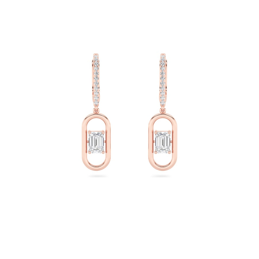 Emerald Shape Paperclip Dangle Earrings lab grown diamond
