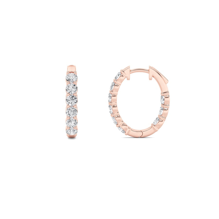 3Cttw Round Shaped Lab Grown Diamond (F/VS) InsideOut Hoop Earrings in 14K Gold