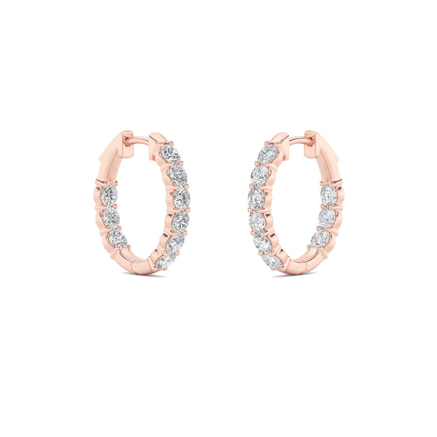 3Cttw Round Shaped Lab Grown Diamond (F/VS) InsideOut Hoop Earrings in 14K Gold