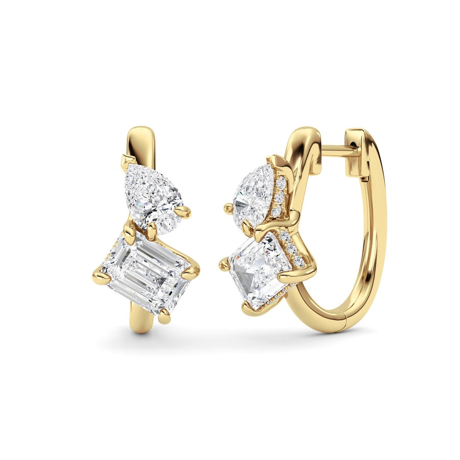 Emerald Shape Toi Et Moi Huggie Earrings lab grown diamond