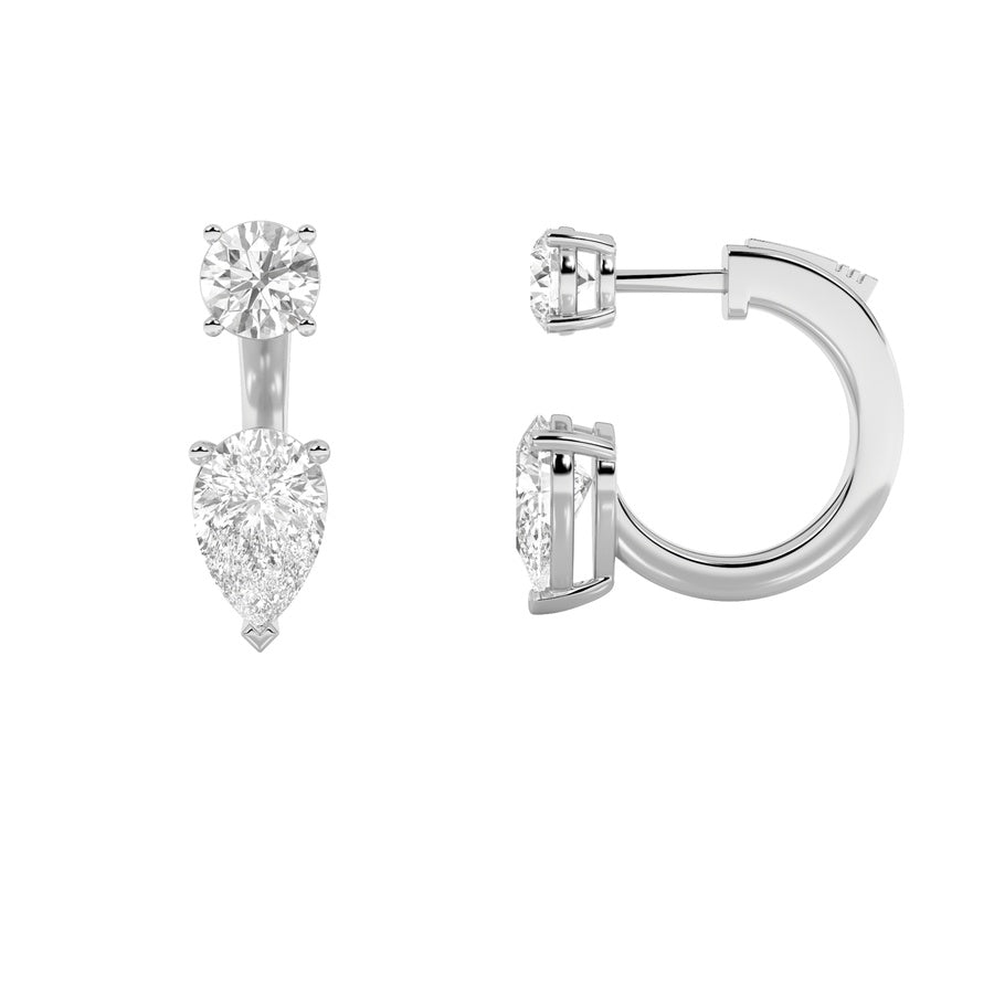 3.5Cttw Pear Shaped Lab Grown Diamond (F/VS) StudEarrings with J Hoop Earrings in 14K Gold