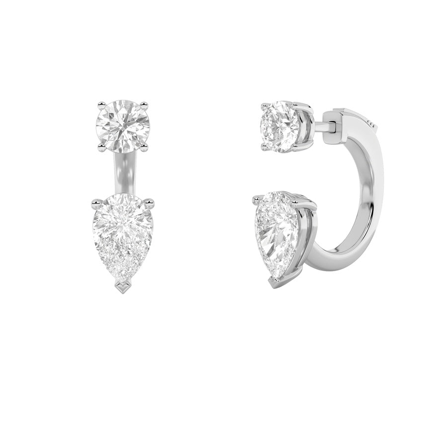 3.5Cttw Pear Shaped Lab Grown Diamond (F/VS) StudEarrings with J Hoop Earrings in 14K Gold