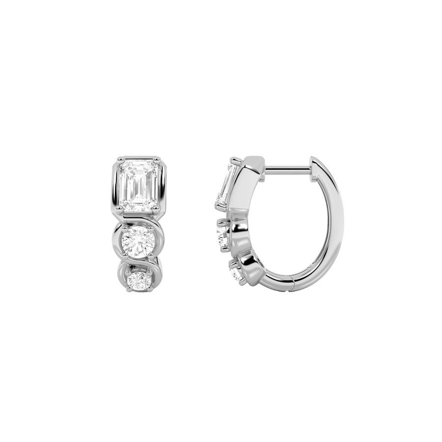 Emerald Shape Three Stone Huggie Earrings lab grown diamond