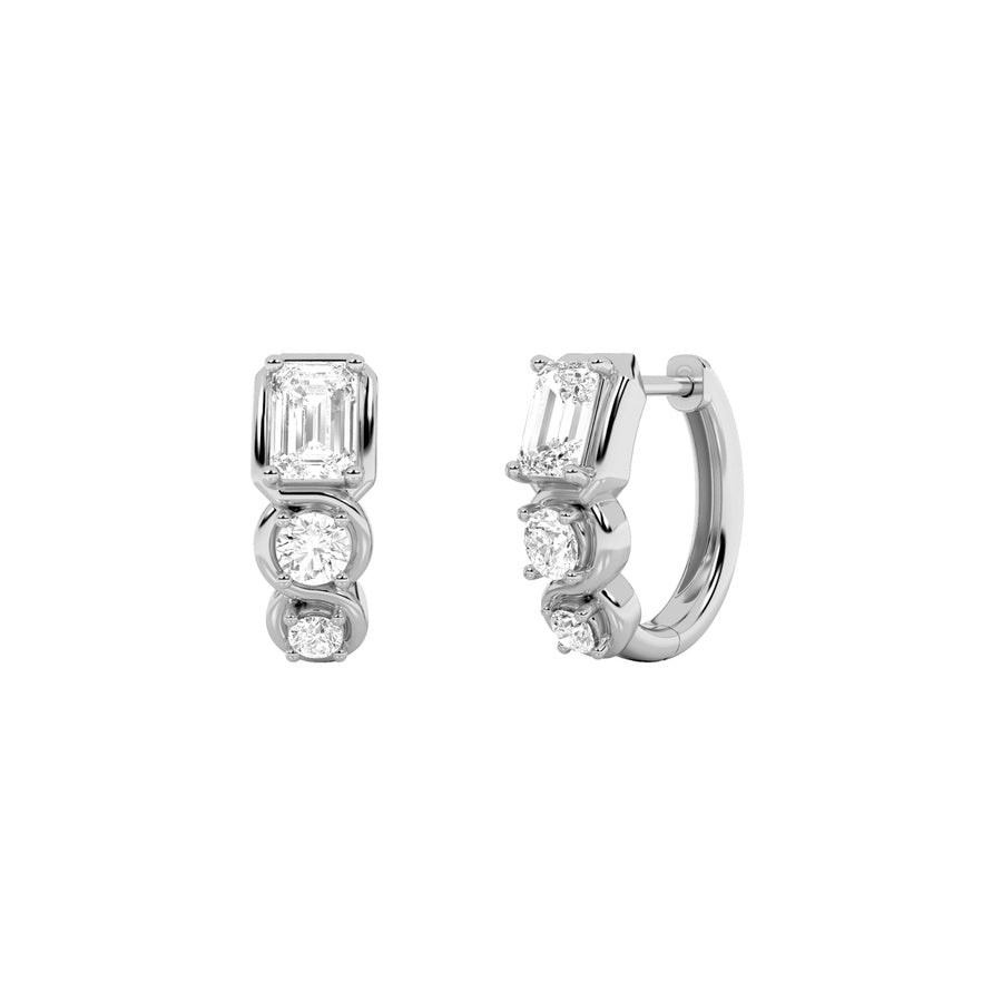 Emerald Shape Three Stone Huggie Earrings lab grown diamond