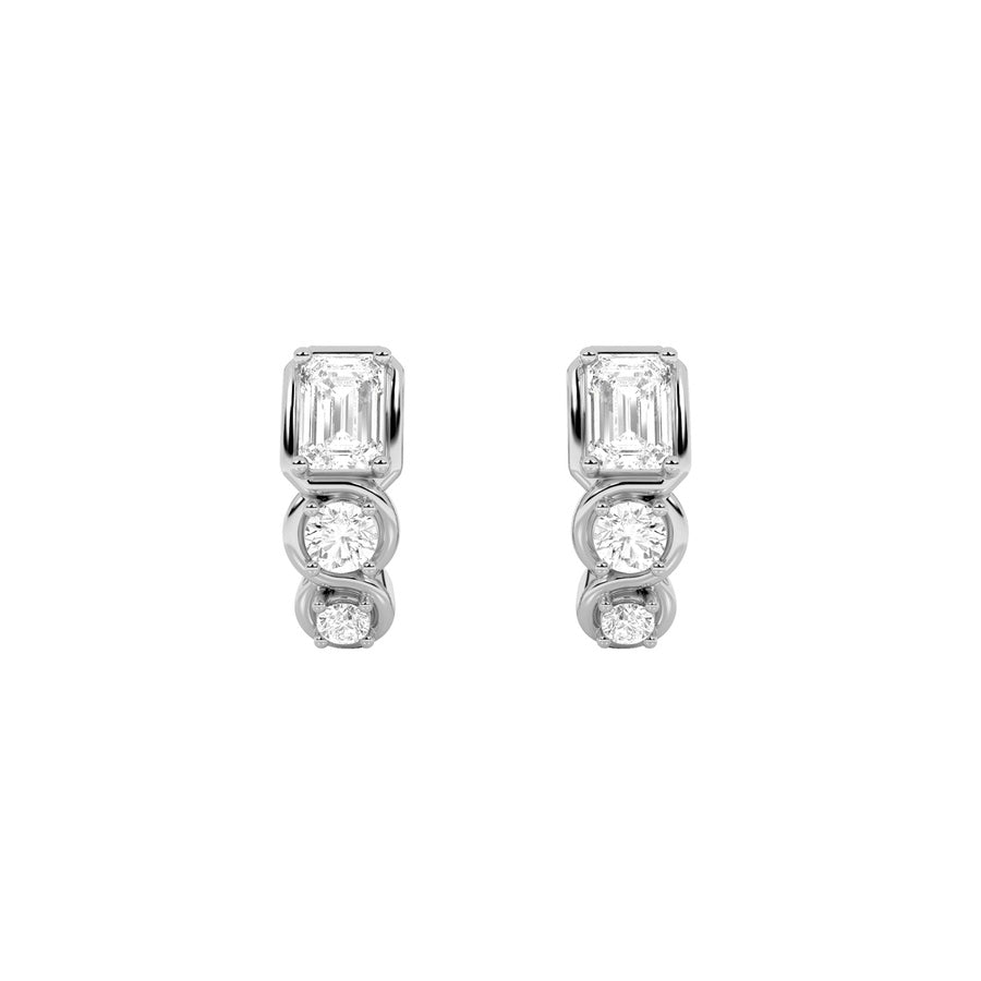 Emerald Shape Three Stone Huggie Earrings lab grown diamond