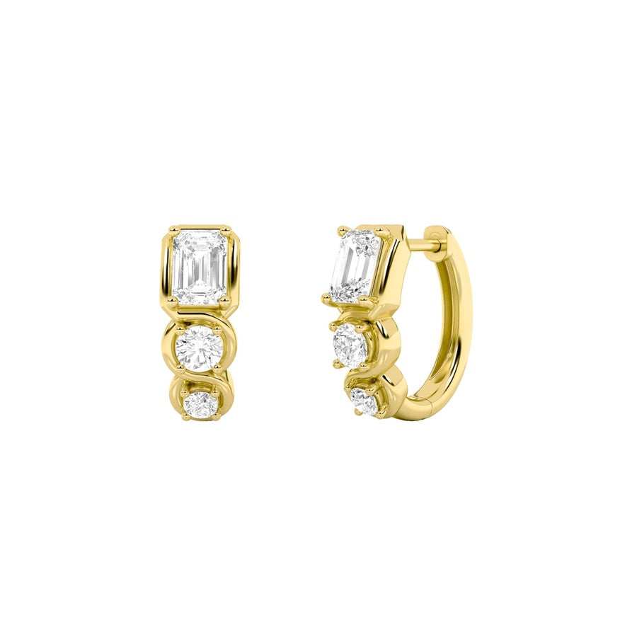 Emerald Shape Three Stone Huggie Earrings lab grown diamond