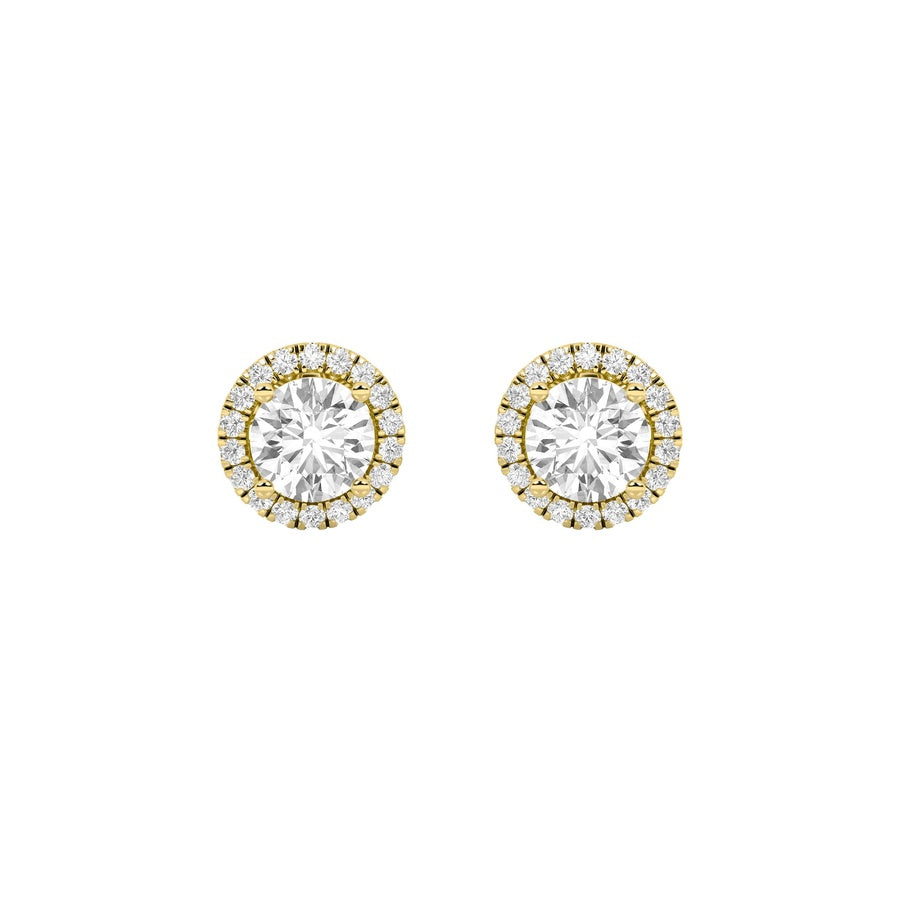 3Cttw Round Shaped Lab Grown Diamond (F/VS) Halo Stud Earrings in 14K Gold
