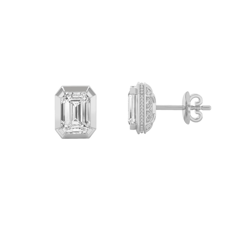 3Cttw Emerald Shaped Lab Grown Diamond (F/VS) SudEarrings in 14K Gold