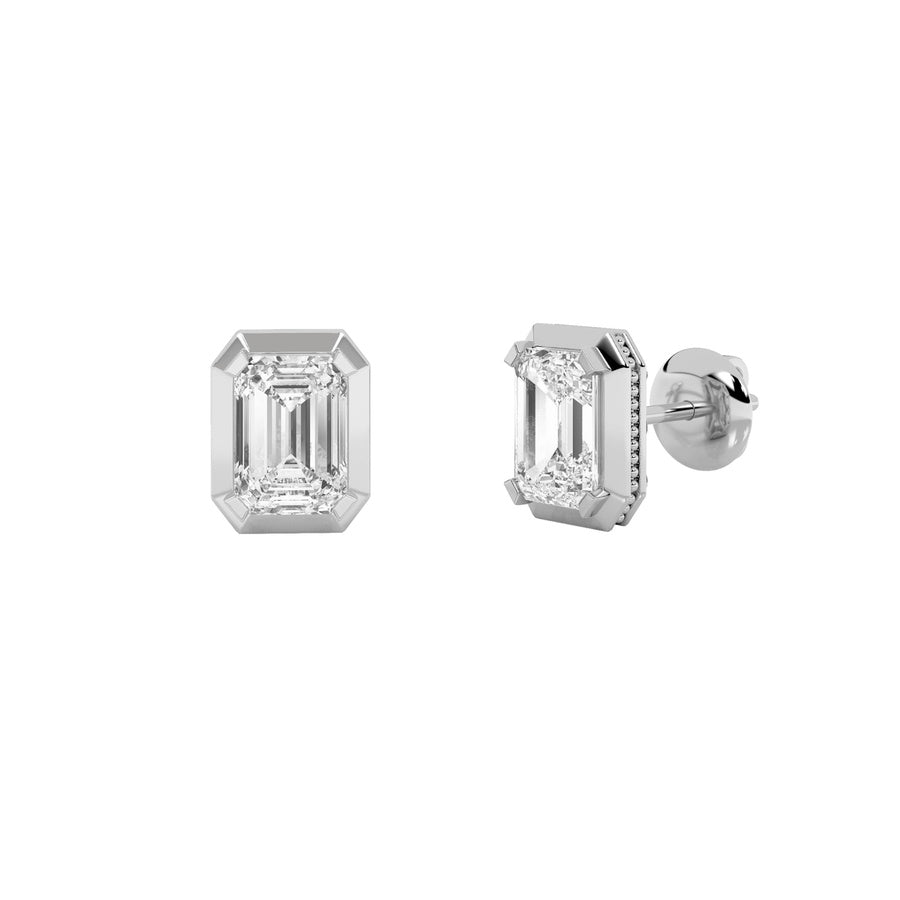 3Cttw Emerald Shaped Lab Grown Diamond (F/VS) SudEarrings in 14K Gold