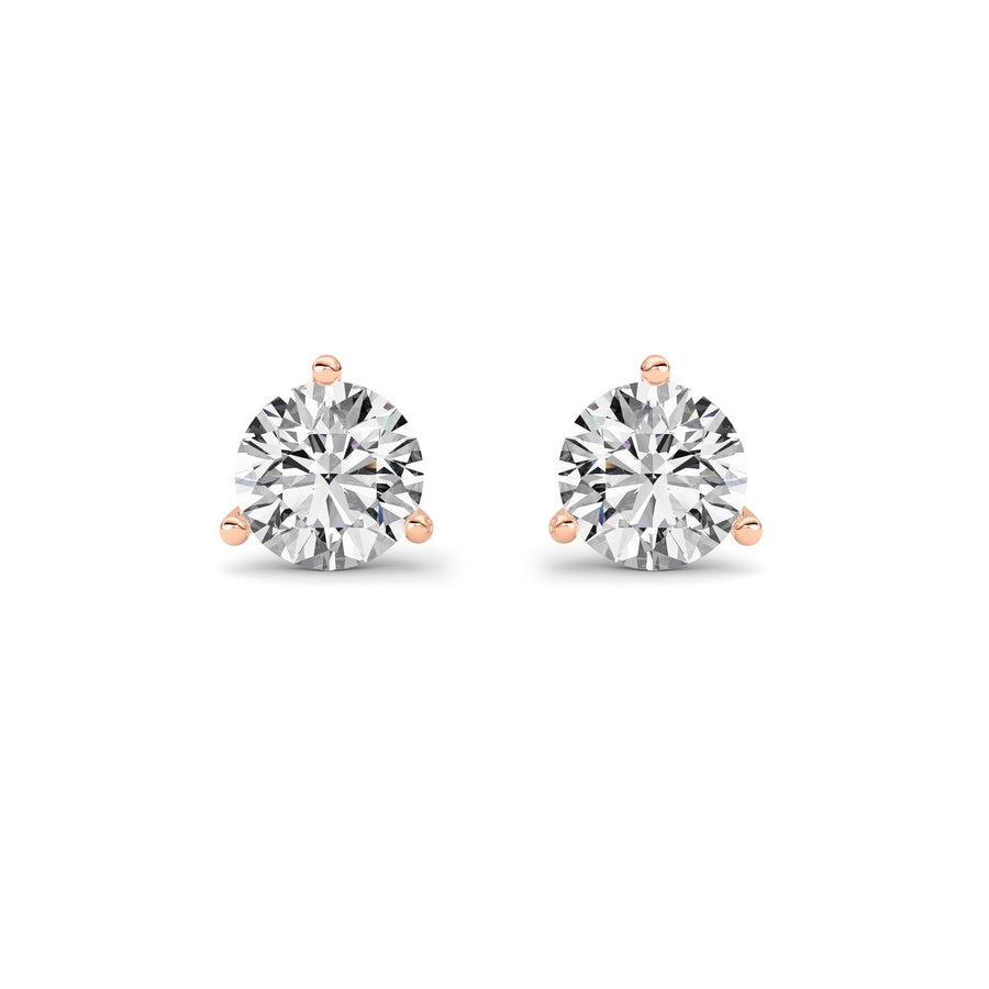 0.75Cttw Round Shaped Lab Grown Diamond (G/VS) Three Prong Martini Stud Earrings in 14K White Gold