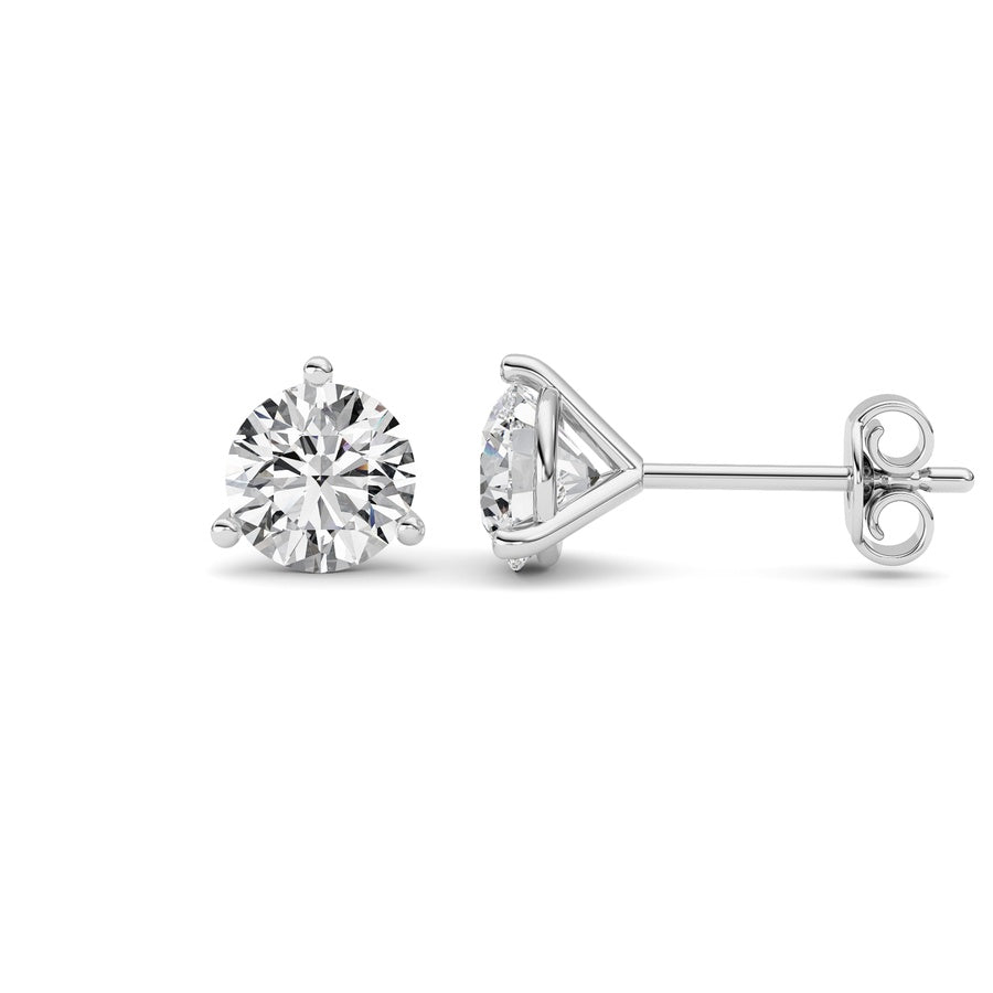 1.5Cttw Round Shaped Lab Grown Diamond (G/VS) Three Prong Martini Stud Earrings in 14K White Gold