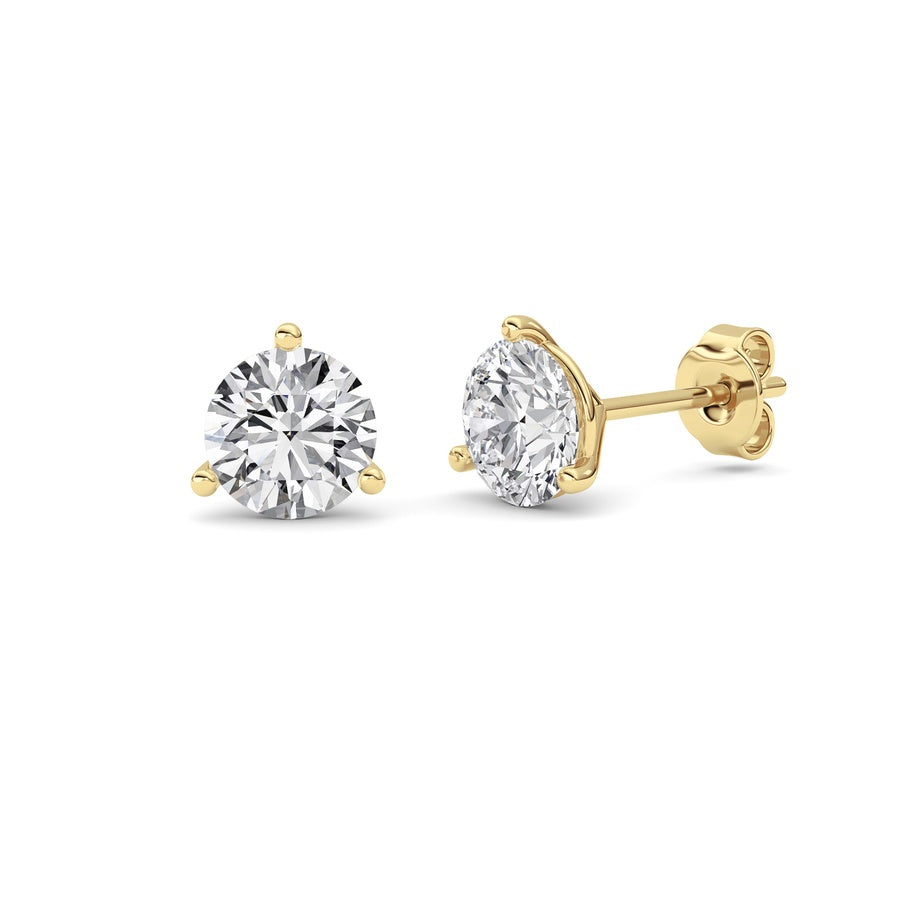 1.5Cttw Round Shaped Lab Grown Diamond (G/VS) Three Prong Martini Stud Earrings in 14K White Gold