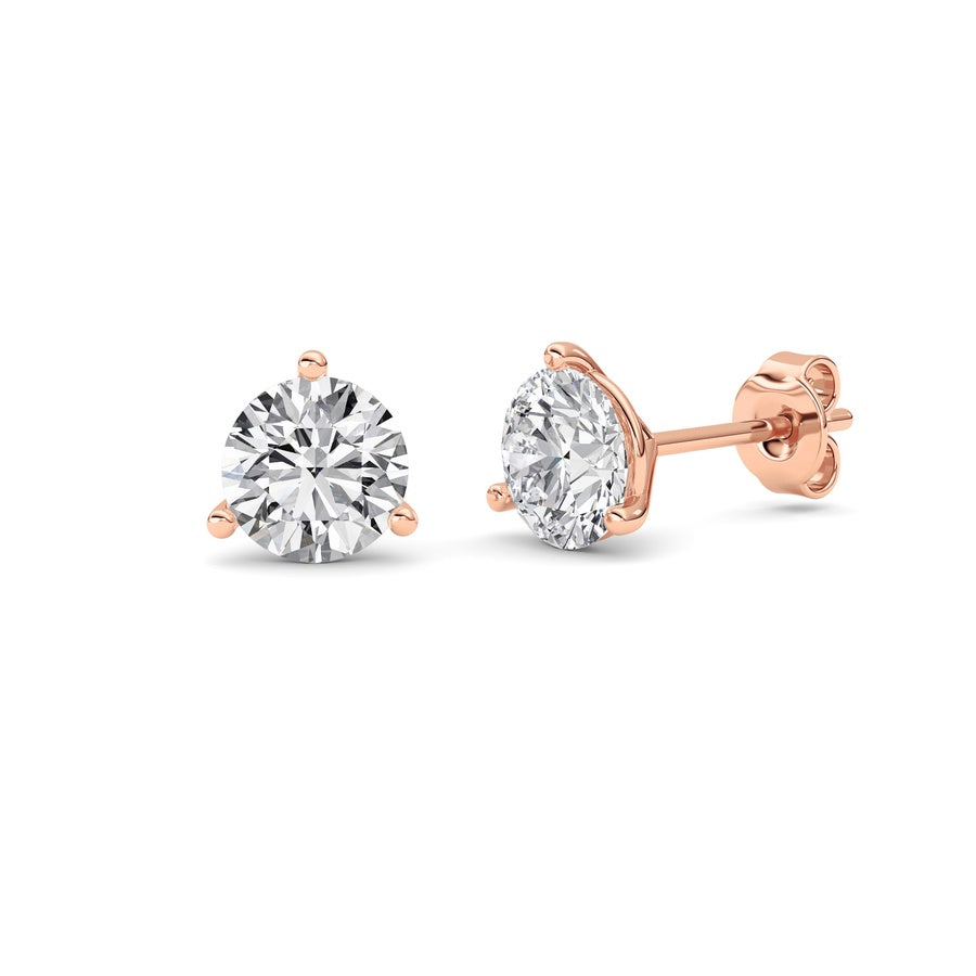 1.5Cttw Round Shaped Lab Grown Diamond (G/VS) Three Prong Martini Stud Earrings in 14K White Gold