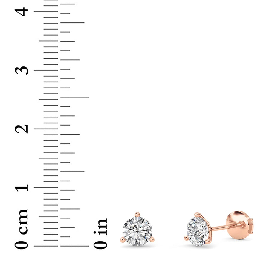 1.5Cttw Round Shaped Lab Grown Diamond (G/VS) Three Prong Martini Stud Earrings in 14K White Gold