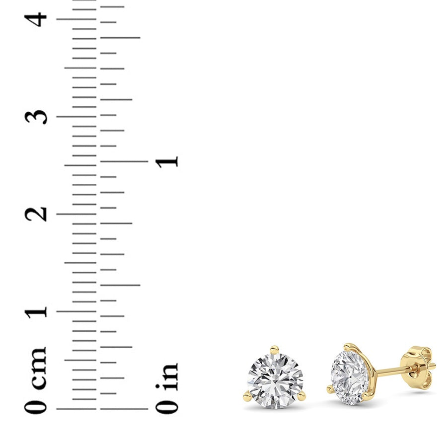 2Cttw Round Shaped Lab Grown Diamond (F/VS) ThreeProng Martini Stud Earrings in 14K White Gold