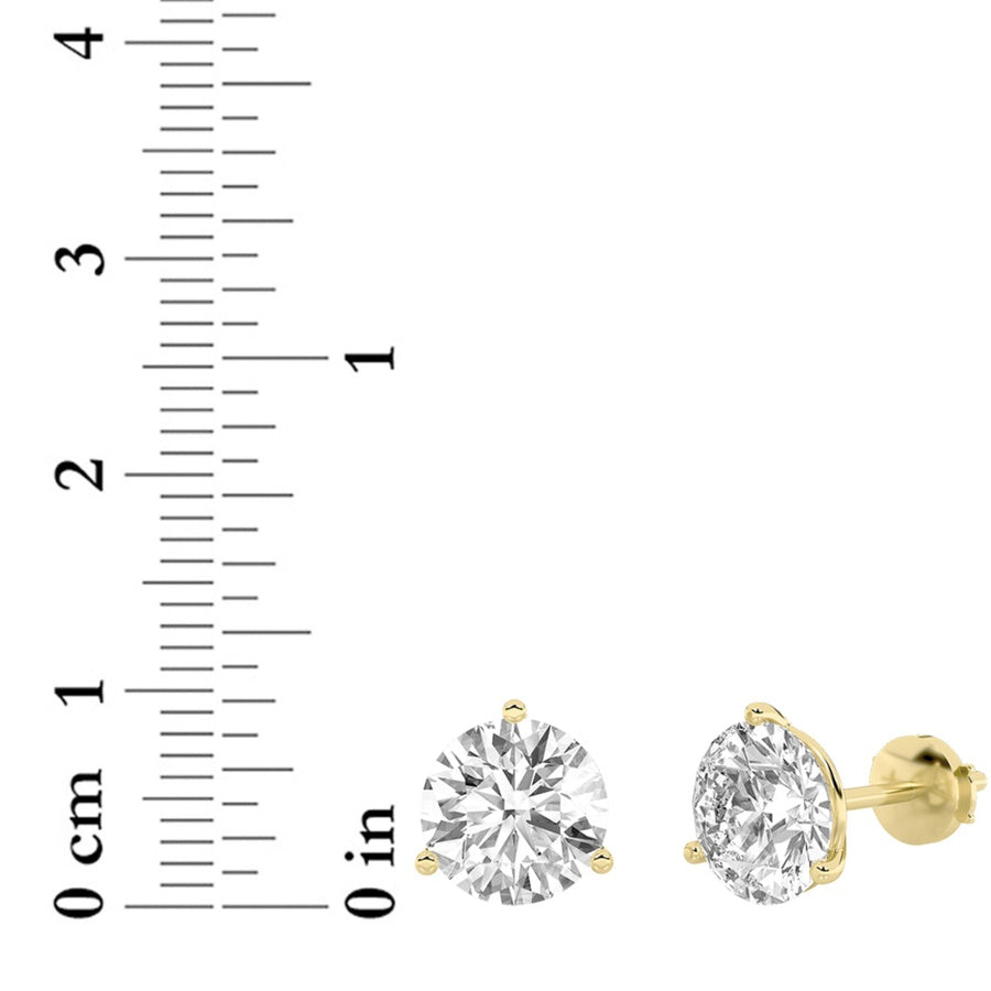 2.5Cttw Round Shaped Lab Grown Diamond (G/VS) Three Prong Martini Stud Earrings in 14K White Gold