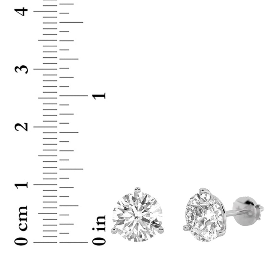 3Cttw Round Shaped Lab Grown Diamond (G/VS) ThreeProng Martini Stud Earrings in 14K White Gold