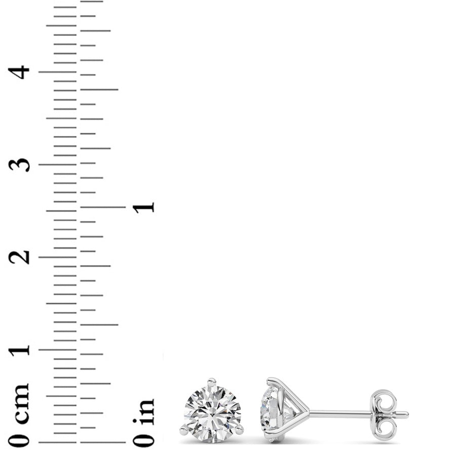 3Cttw Round Shaped Lab Grown Diamond (G/VS) ThreeProng Martini Stud Earrings in 14K White Gold