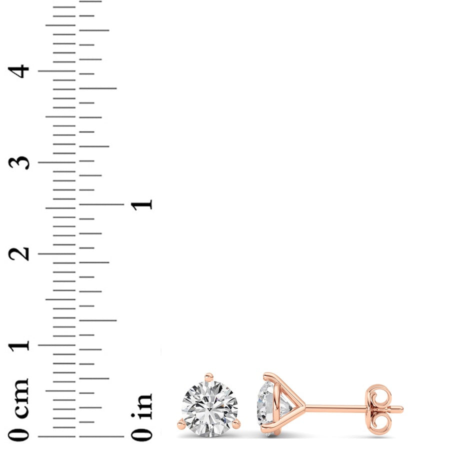 3Cttw Round Shaped Lab Grown Diamond (G/VS) ThreeProng Martini Stud Earrings in 14K White Gold