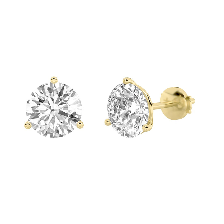 3.5Cttw Round Shaped Lab Grown Diamond (G/VS) Three Prong Martini Stud Earrings in 14K White Gold
