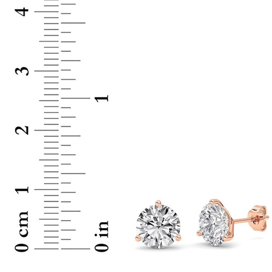 4Cttw Round Shaped Lab Grown Diamond (G/VS) ThreeProng Martini Stud Earrings in 14K White Gold