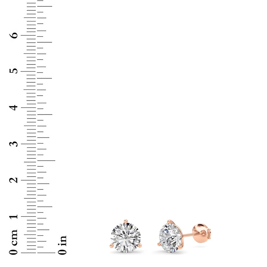 4.5Cttw Round Shaped Lab Grown Diamond (G/VS) Three Prong Martini Stud Earrings in 14K White Gold