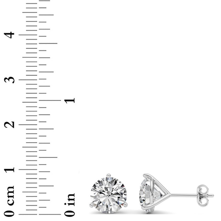5Cttw Round Shaped Lab Grown Diamond (G/VS) ThreeProng Martini Stud Earrings in 14K White Gold