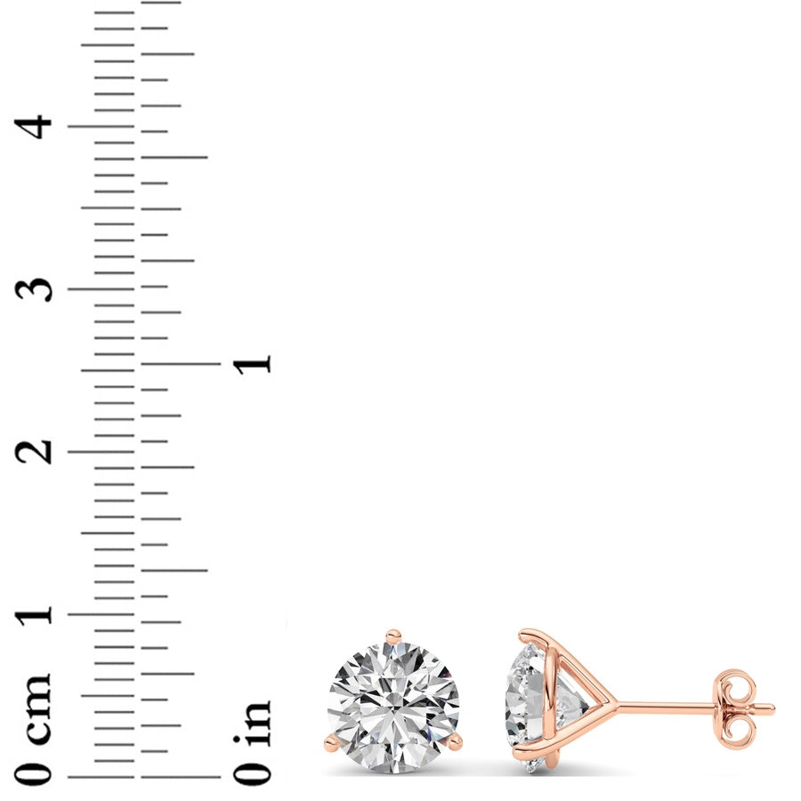 5Cttw Round Shaped Lab Grown Diamond (G/VS) ThreeProng Martini Stud Earrings in 14K White Gold
