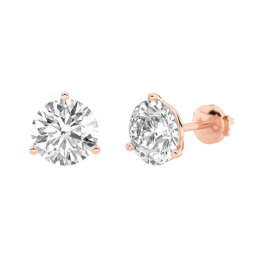 5.5Cttw Round Shaped Lab Grown Diamond (G/VS) Three Prong Martini Stud Earrings in 14K White Gold