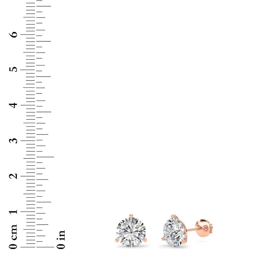 5.5Cttw Round Shaped Lab Grown Diamond (G/VS) Three Prong Martini Stud Earrings in 14K White Gold
