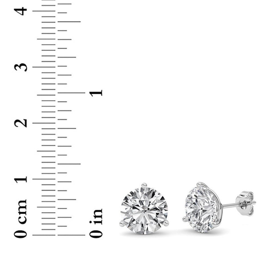6Cttw Round Shaped Lab Grown Diamond (G/VS) ThreeProng Martini Stud Earrings in 14K White Gold