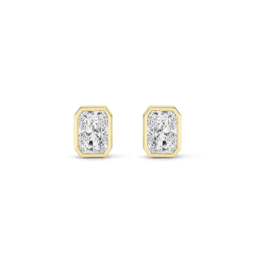 1Cttw Radiant Shaped Lab Grown Diamond (G/VS) Bezel Set Solitaire Earrings in 14K Gold