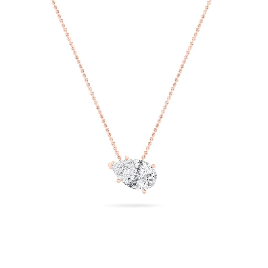 2Cttw Pear Shaped Lab Grown Diamond (F/VS) East West Solitaire Necklace in 14K Gold