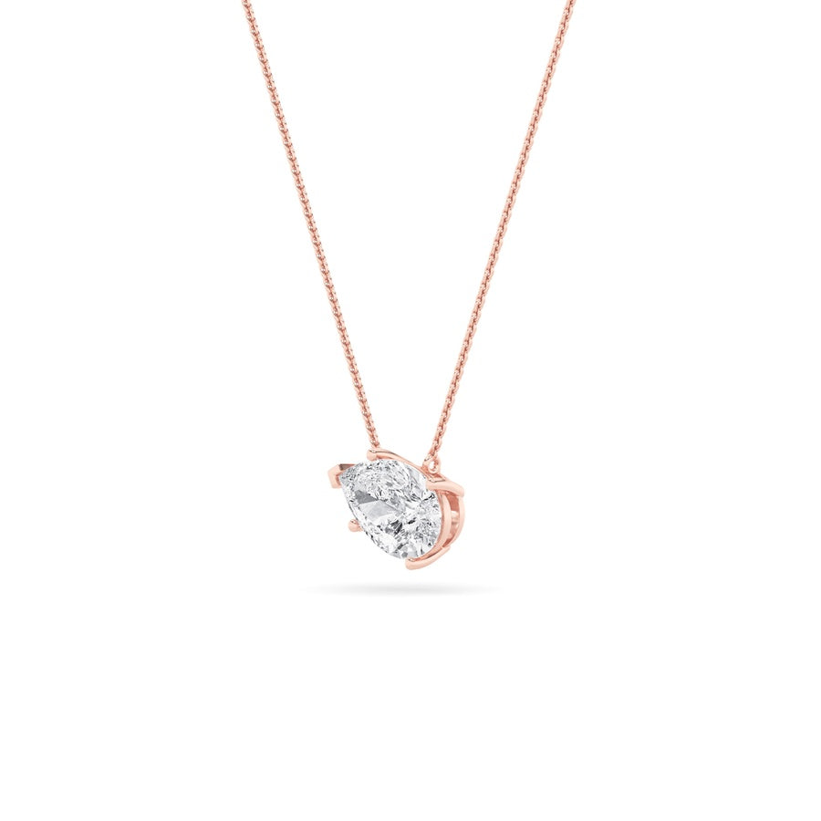 3Cttw Pear Shaped Lab Grown Diamond (F/VS) East West Solitaire Necklace in 14K Gold