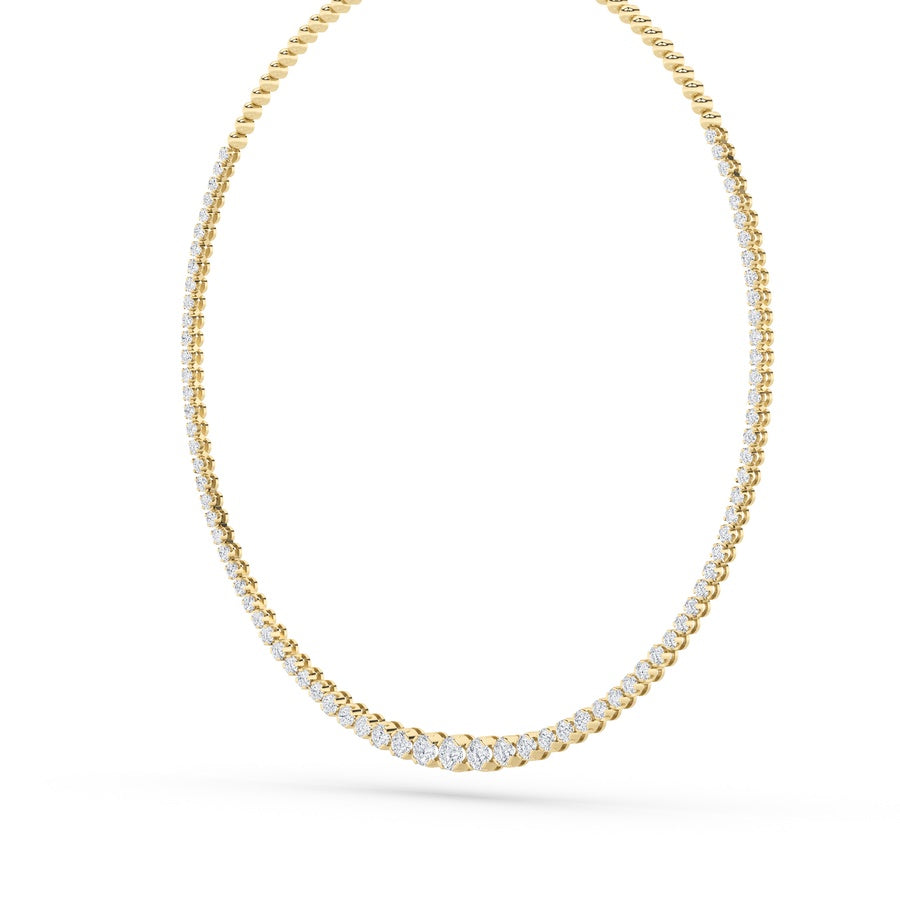 10Cttw Round Shaped Lab Grown Diamond (F/VS) Graduating Half Riviera Necklace in 14K Gold