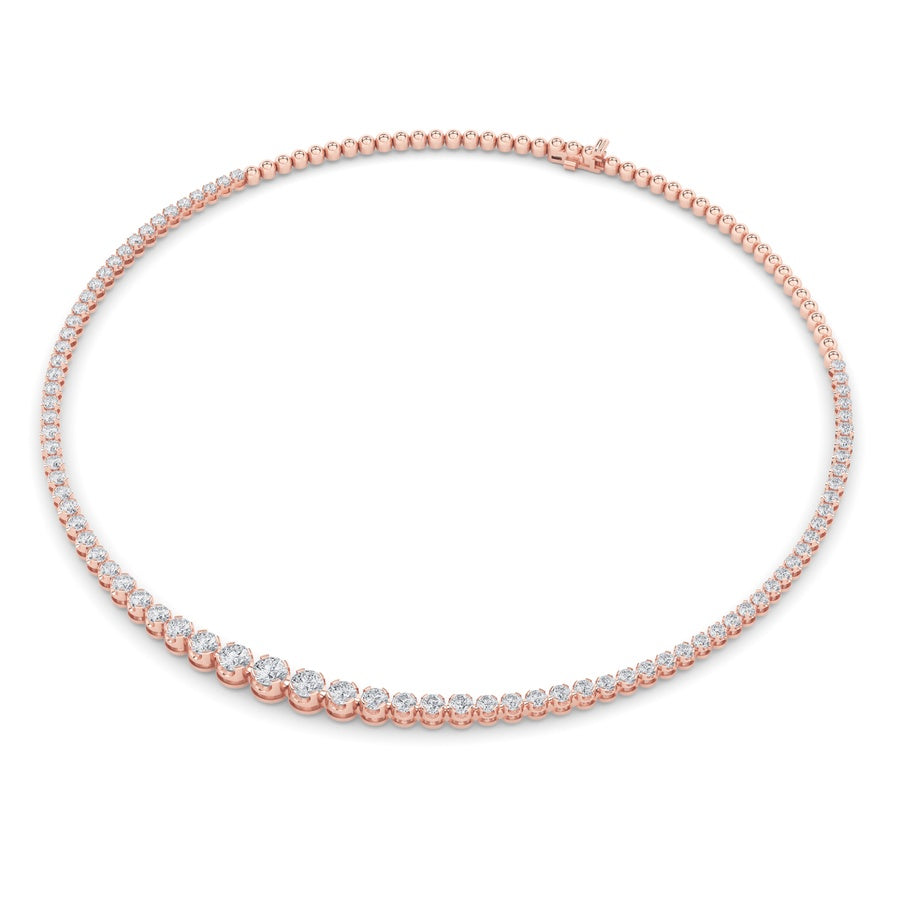 10Cttw Round Shaped Lab Grown Diamond (F/VS) Graduating Half Riviera Necklace in 14K Gold